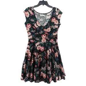 Abercrombie & Fitch Mini Dress M Black Floral Rose A&F V Neck Sleeveless Pleated